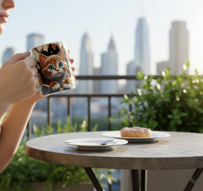 Printed Mug 3D Cat Hole In A Wall Design