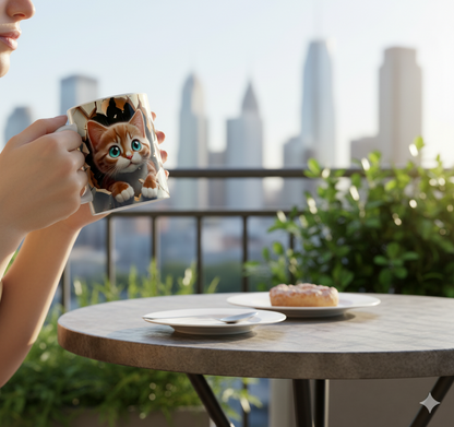 Printed Mug 3D Cat Hole In A Wall Design