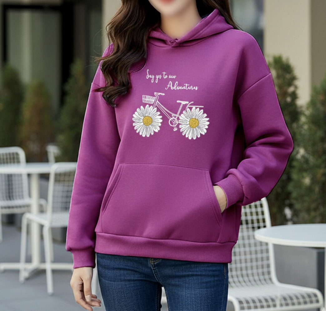 WinterGlow | Premium Soft Printed Winter Hoodie for Stylish Ladies
