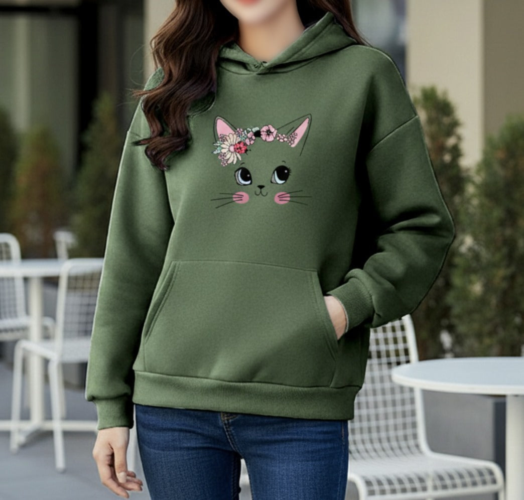 WinterGlow | Premium Soft Printed Winter Hoodie for Stylish Ladies